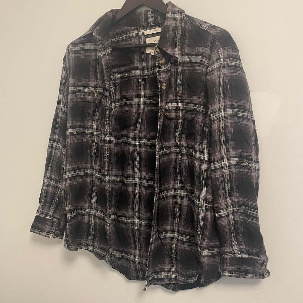 American Eagle Outfitters Oversized Black and White Plaid Shirt